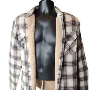 Buffalo David Bitton Mens Large Sherpa Lined Plaid Flannel Jacket Shirt Shacket